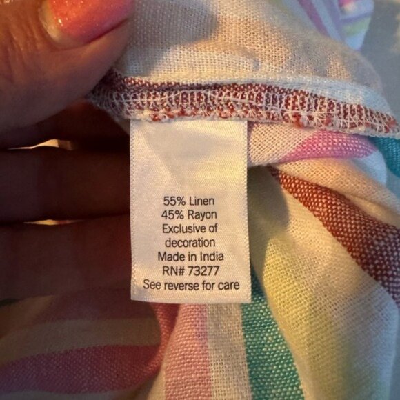 Cottagecore Linen Maxi Dress Large Rainbow Beachy Striped Ruffle Feminine Pastel - Picture 9 of 11